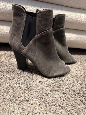 Guess Gray Suede Peep-Toe Ankle Booties